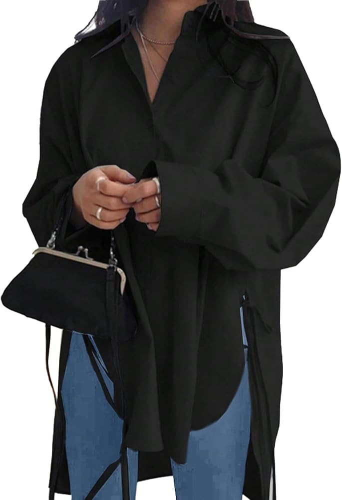 VNIRA Oversized Button Down Shirts for Women Casual Long Sleeve High Low Boyfriend Tops Drop Shou... | Amazon (US)