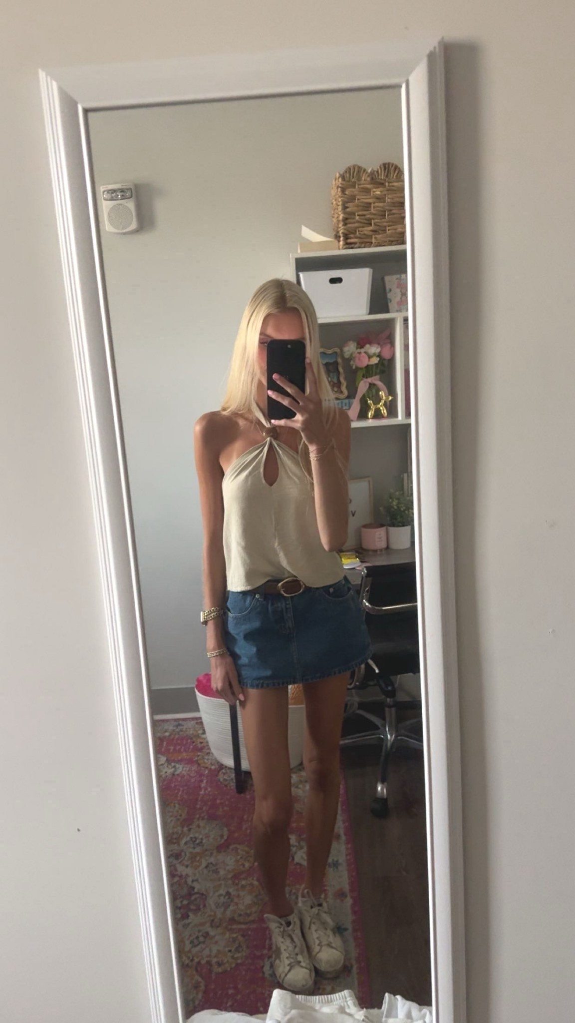 OOTD- Ediktd halter top with denim dark wash mini skirt 💙