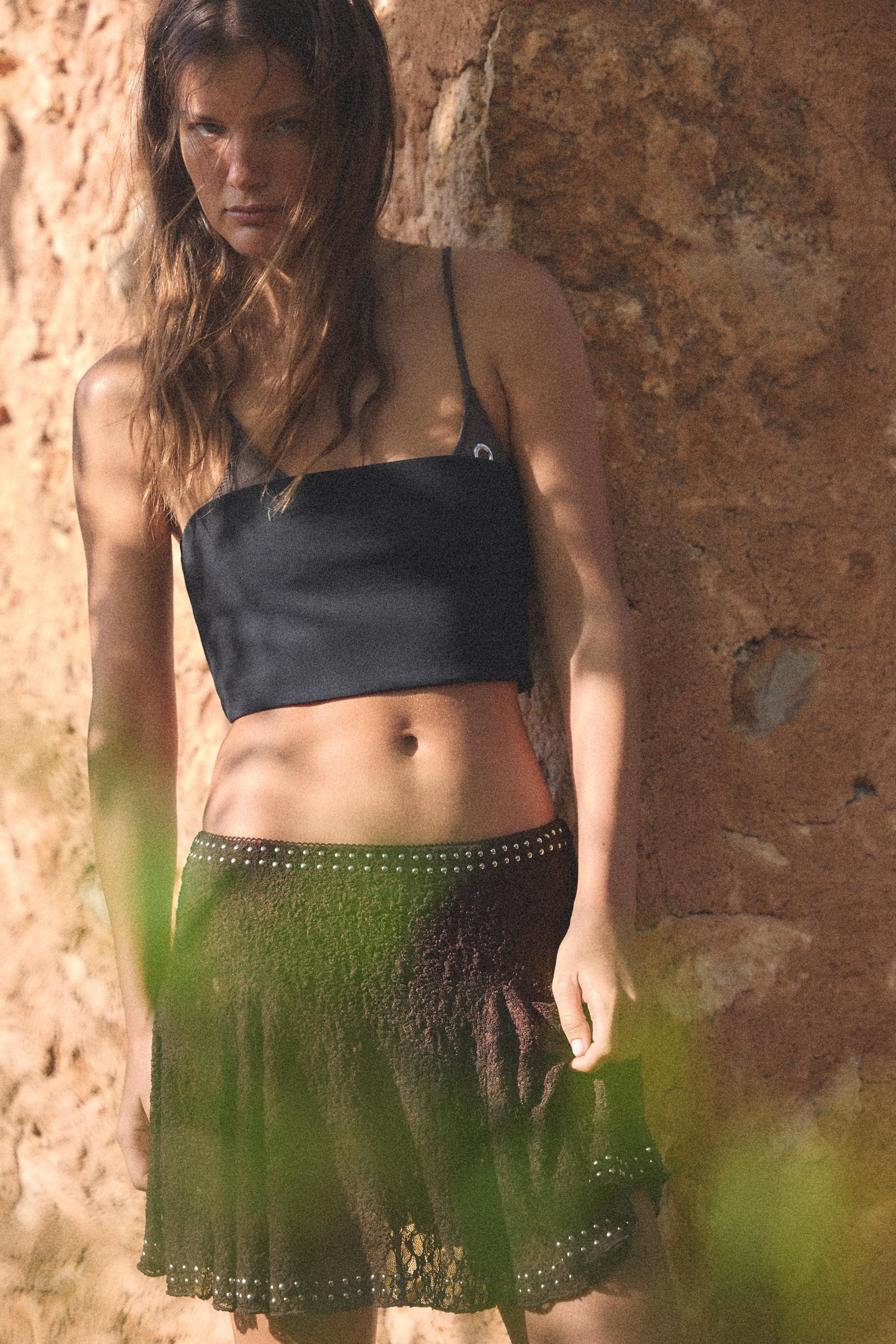 STUDDED LACE SKIRT | Zara US