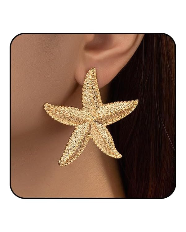 Starfish Earrings Gold Seashell Earrings Beach Earrings for Women Puka Cowrie Shell Earrings Ocea... | Amazon (US)