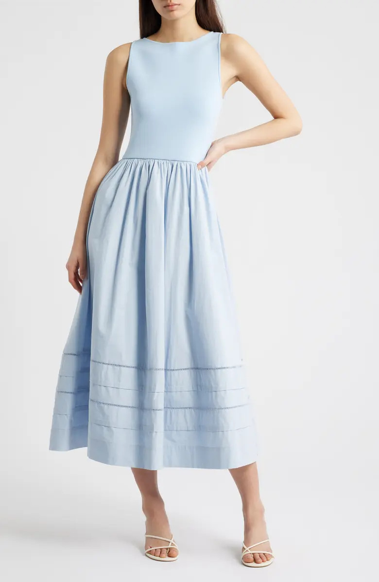 Sleeveless Mixed Media Midi Dress | Nordstrom