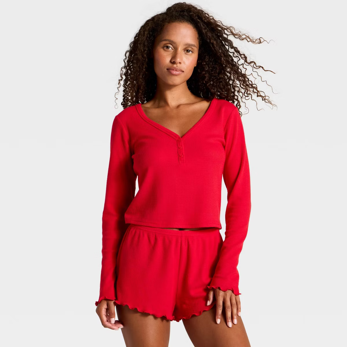 Women's Waffle Long Sleeve Top and Shorts Pajama Set - Wild Fable™ | Target