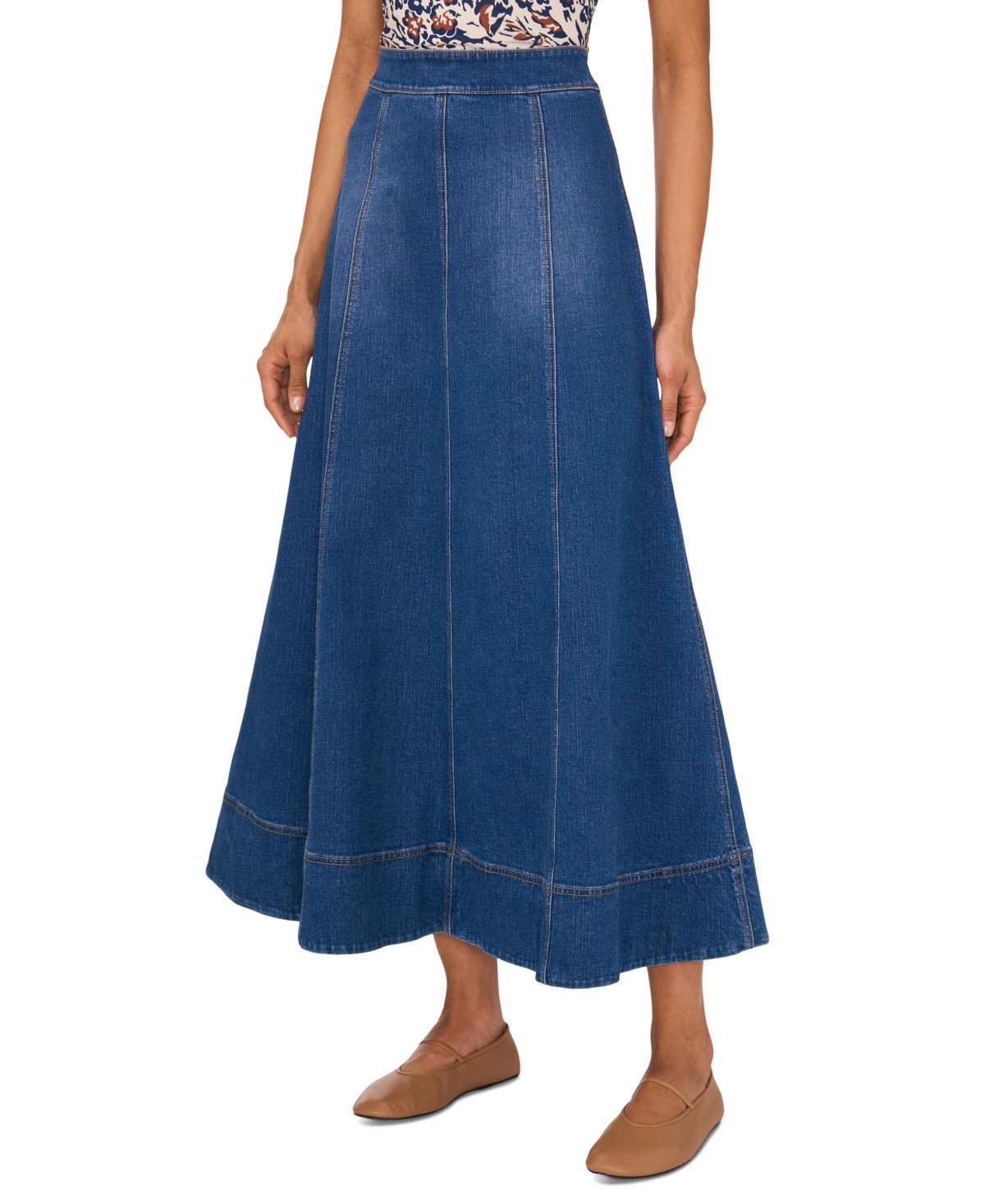 1.state Women's Seamed Denim Zip-Back Maxi Skirt - Navy Yard | Macy's