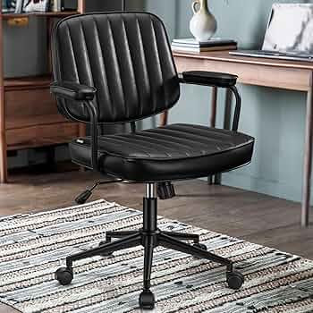 Artswish Mid Century Office Chair Leather Desk Chair Black Office Desk Chair Home Office Chair wi... | Amazon (US)