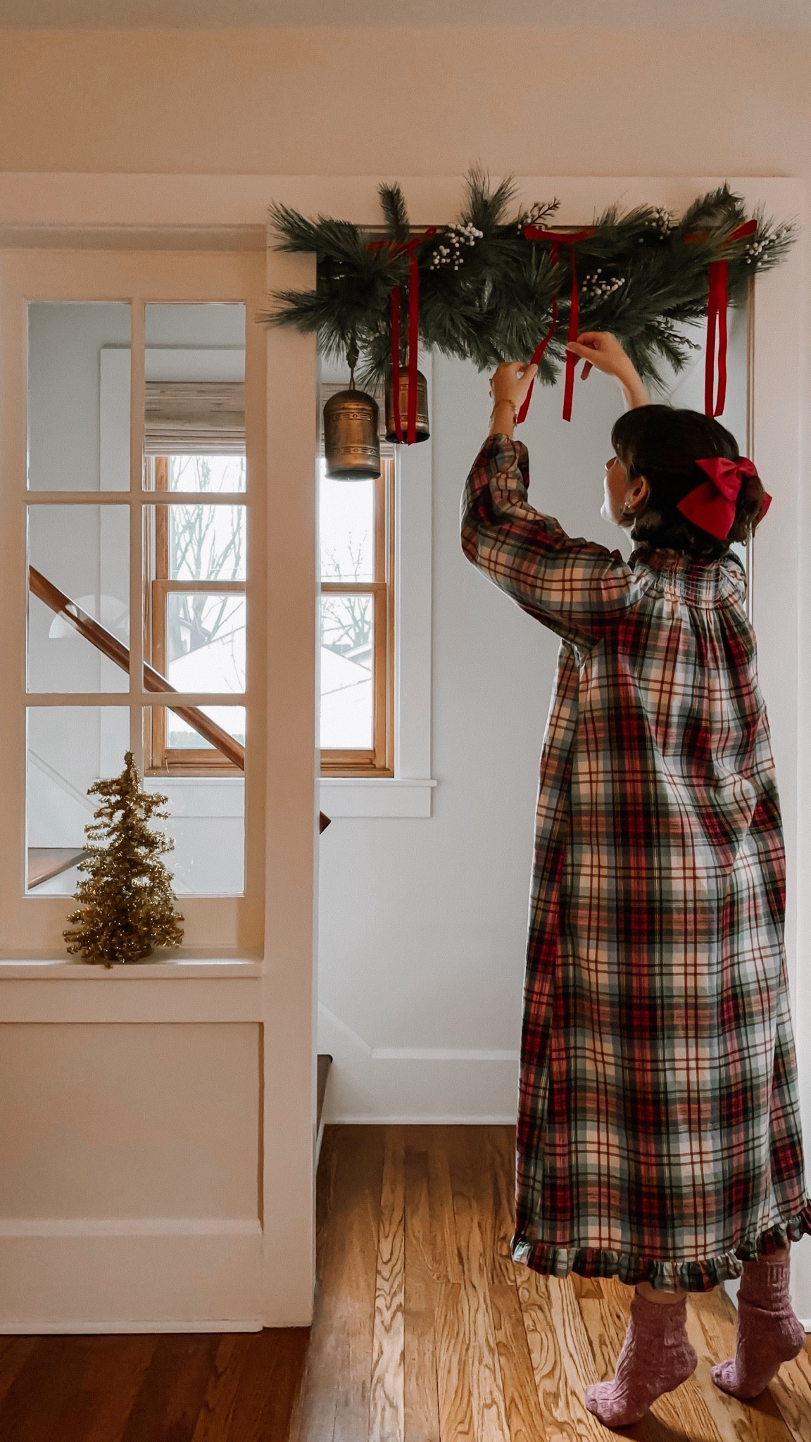 No damage Holiday decor! 🎄 Decided to try the viral tension rod garland. It took some fiddling to get it just right and I definitely should have put the bells on first but I’m happy with the end results 🔔

#LTKSeasonal #LTKHoliday #LTKhome