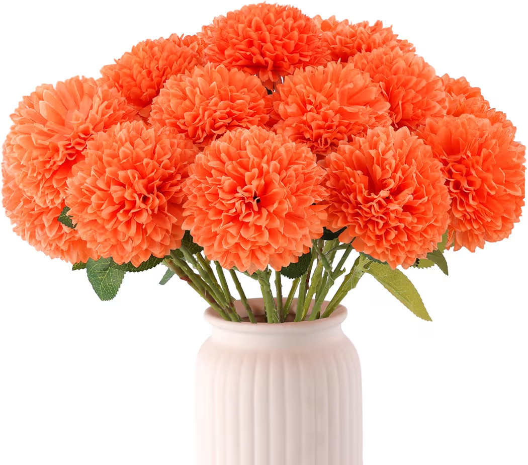 Hananona 12 Pcs Artificial Chrysanthemums Flowers Marigolds Ball Flower, Orange Fake Mums Silk Fa... | Amazon (US)