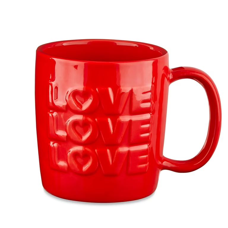Valentine's Day 15 oz Red Embossed Love Glazed Ceramic Mug by Way To Celebrate | Walmart (US)