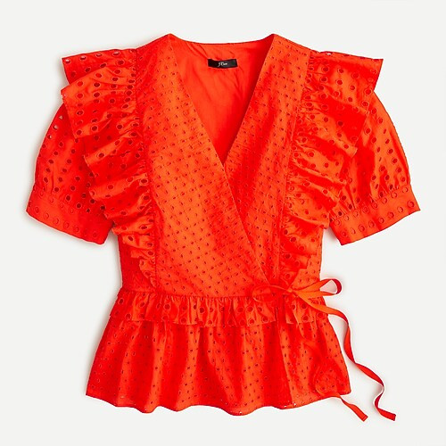 Ruffle wrap top in eyelet | J. Crew US