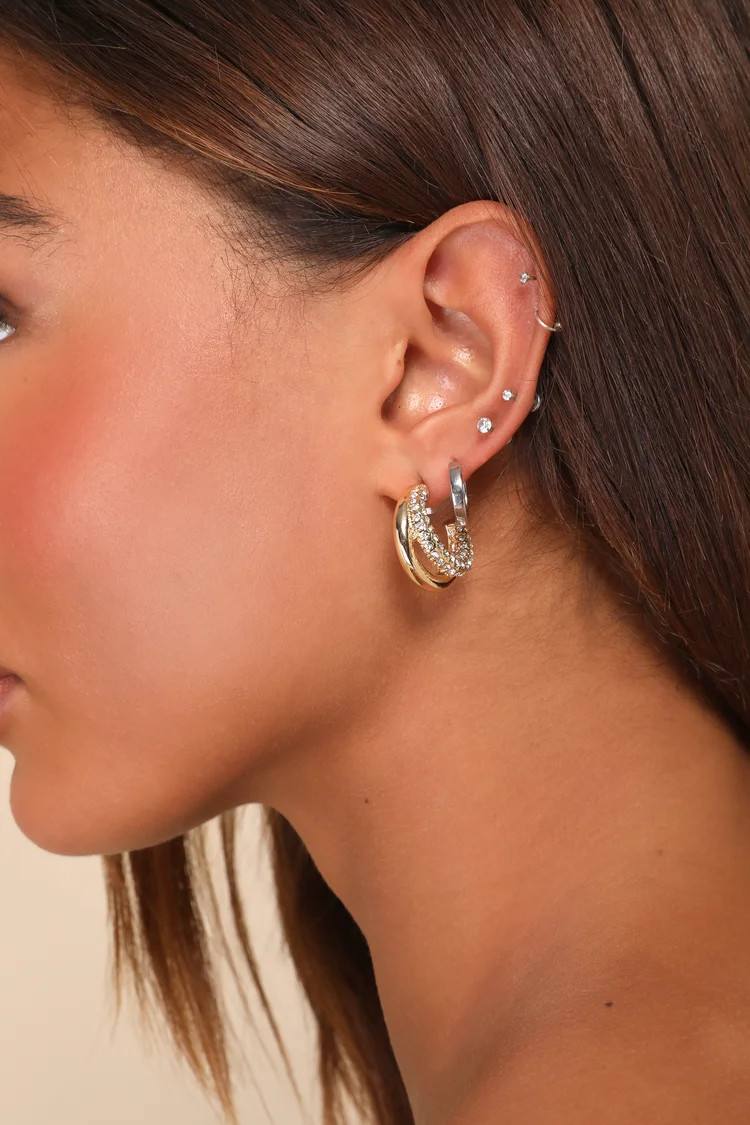 Endless Dazzle Gold Rhinestone Layered Hoop Earrings | Lulus