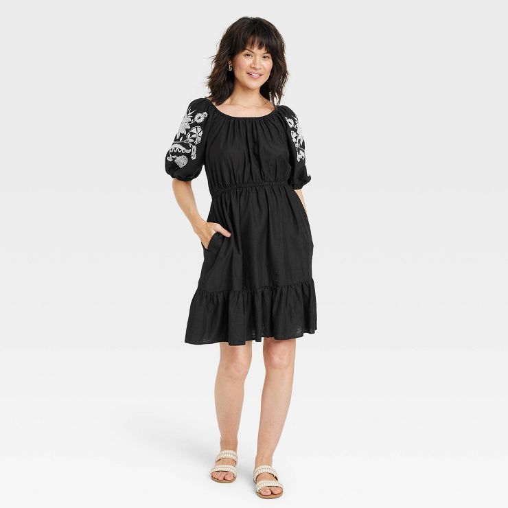 Women's Puff 3/4 Sleeve Embroidered Dress - Knox Rose™ | Target