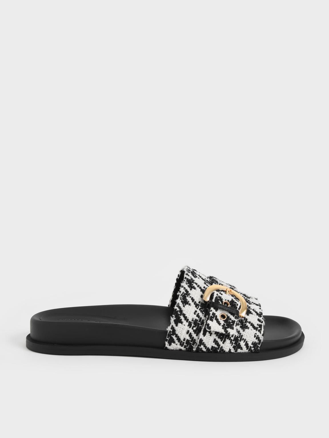 Houndstooth Studded Buckle Slide Sandals
 - Multi | Charles & Keith US