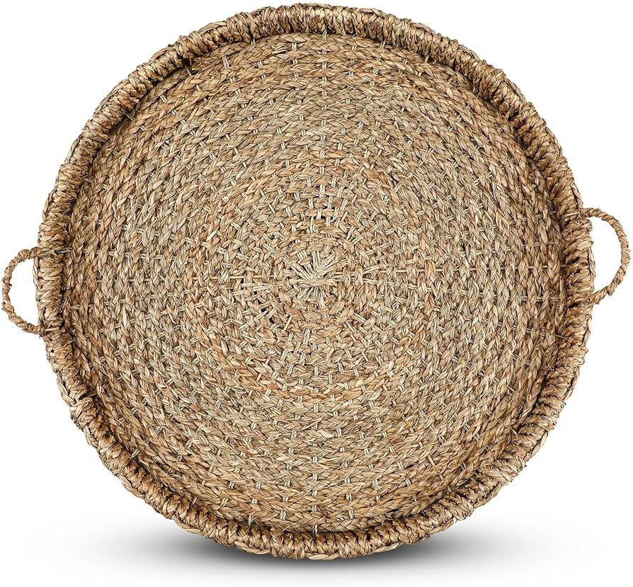 Rattan Round Serving Tray with Handles 27.6 Inches Round Braided Bankuan Basket with Handles for ... | Amazon (US)