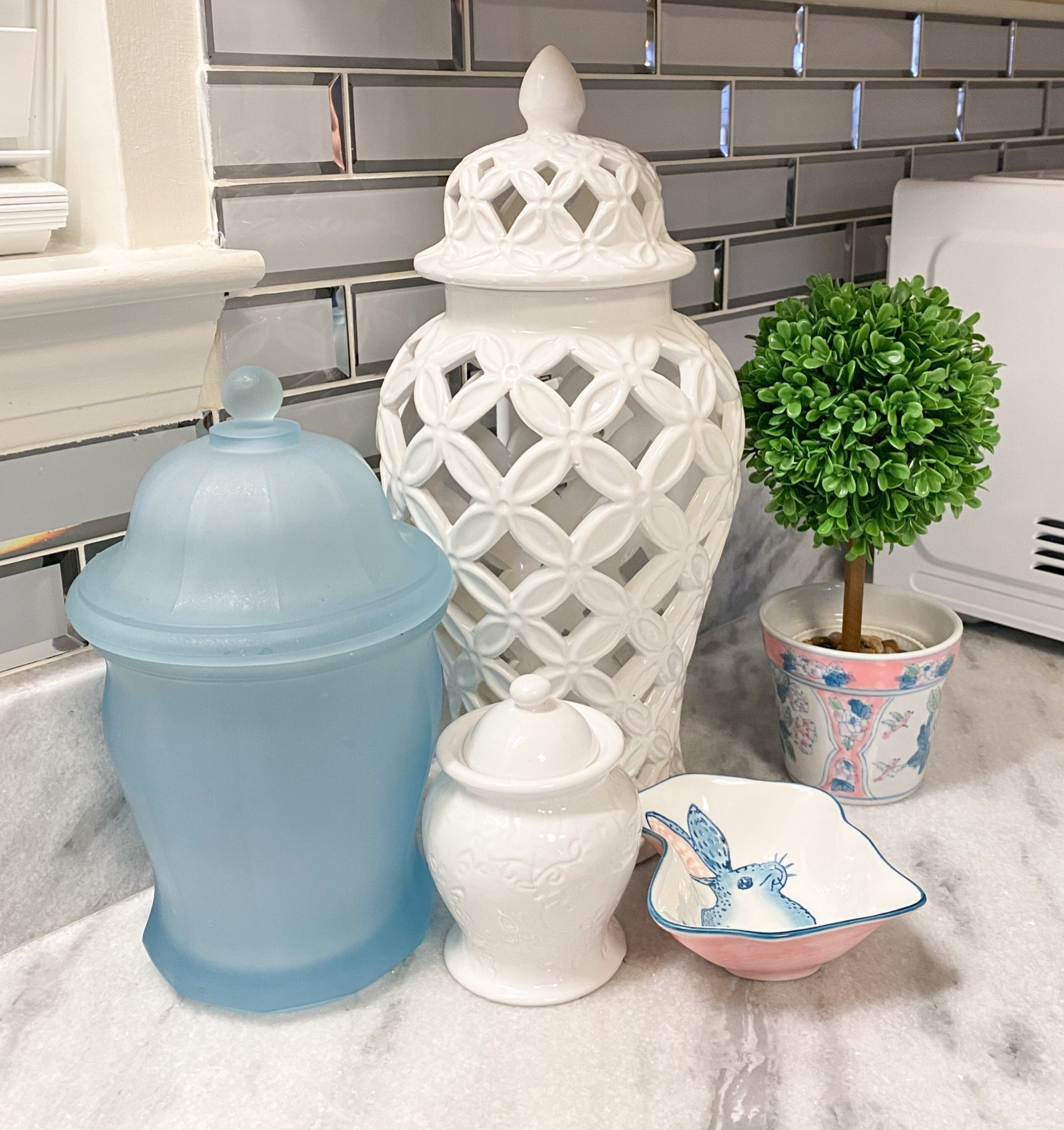 Grandmillennial ginger jar and Easter bunny bowl 

#LTKunder100 #LTKSale #LTKSeasonal