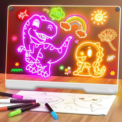 16-Inch Rechargeable LED Drawing Board, 9-Color Light Modes, Neon Art Dry Erase Light Up Doodle G... | Amazon (US)
