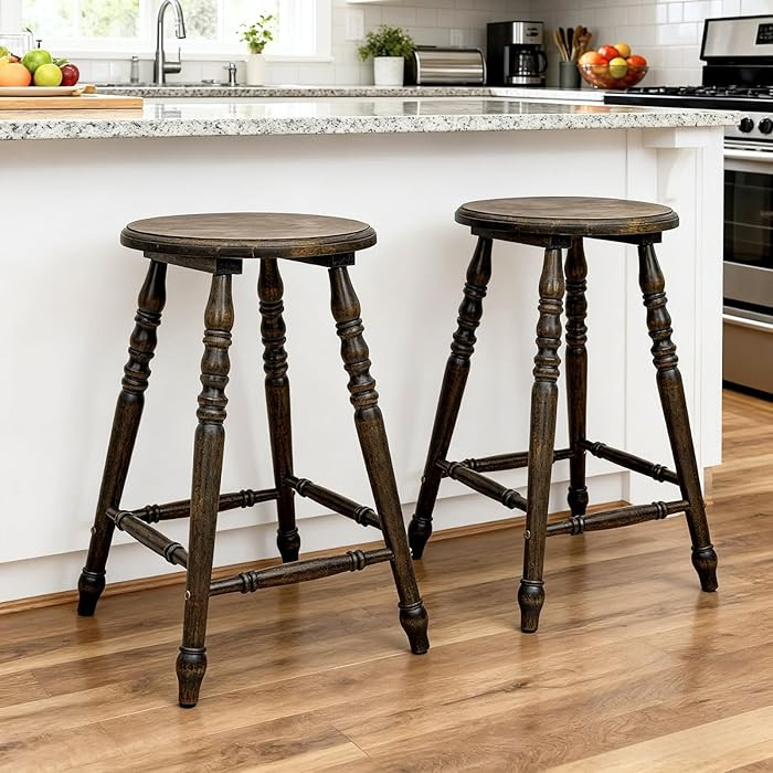 chairus 24" Backless Counter Height Bar Stools Set of 2, Farmhouse Wooden Counter Stools with Rou... | Amazon (US)