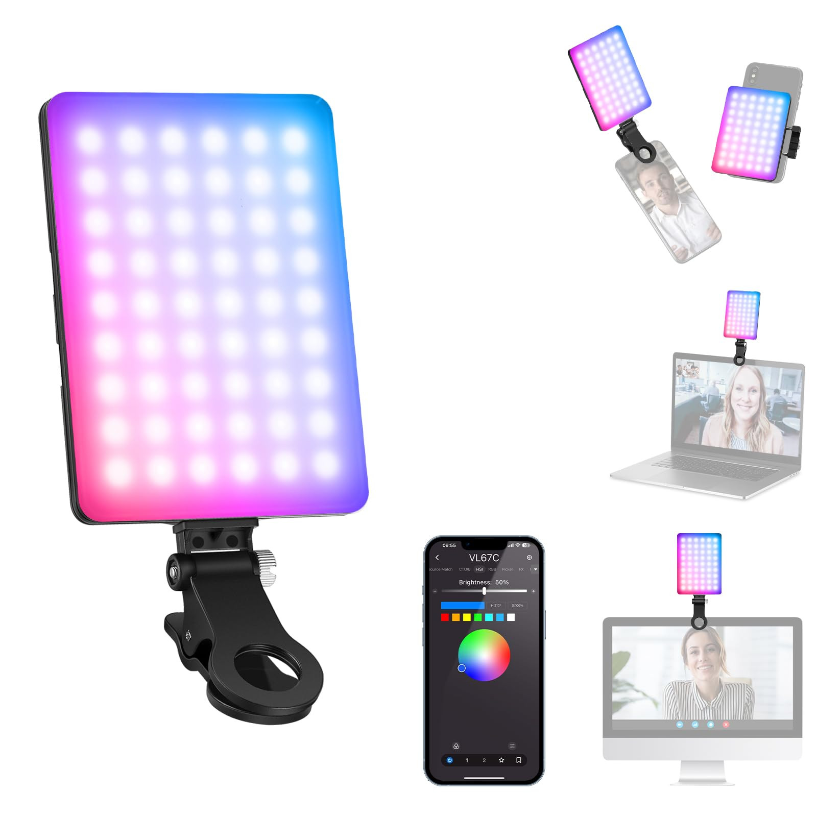 NEEWER VL67C RGB Selfie Light with APP Control, 94 LED CRI97 2000mAh Rechargeable, Cold Shoe Moun... | Amazon (US)