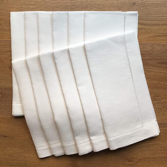 White Linen Hem Stitch Dinner Napkins - Set of 12 20"x20"-Ladder Hem Stitch 100% Linen Cloth Napk... | Amazon (US)