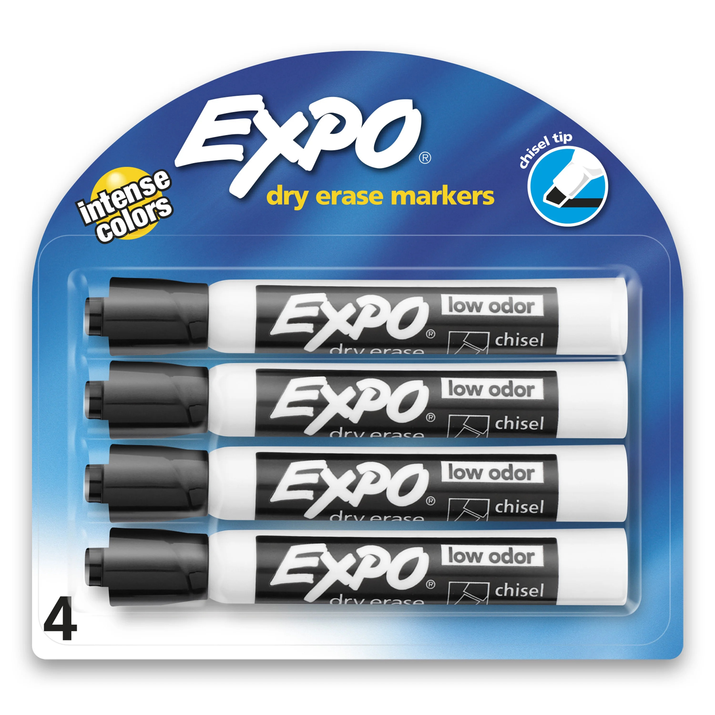Expo Low Odor Dry Erase Markers, Chisel Tip, Black, 4 Count | Walmart (US)