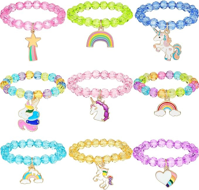 Hicarer 9 Pcs Unicorn Girls Bracelets for Toddler Kids Rainbow Bracelets Princess Party Favors Li... | Amazon (US)