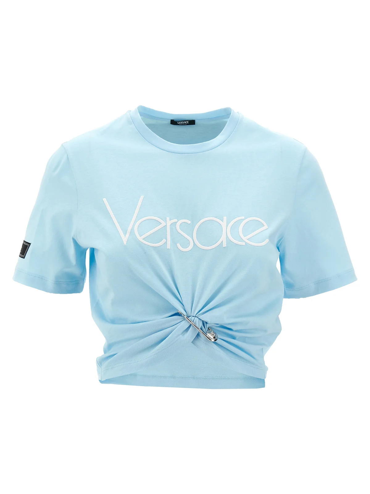 Versace Safety Pin Detailed Cropped T-Shirt | Cettire Global