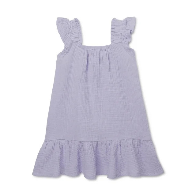 Wonder NationToddler Girl Flutter Sleeve Dress, Sizes 12M-5T | Walmart (US)