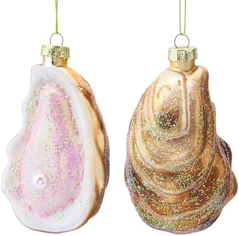 Joiedomi 2 Pcs Christmas Oyster with Pearl Glass Ornament, Beach Shells Glass Blown Ornament for ... | Amazon (US)