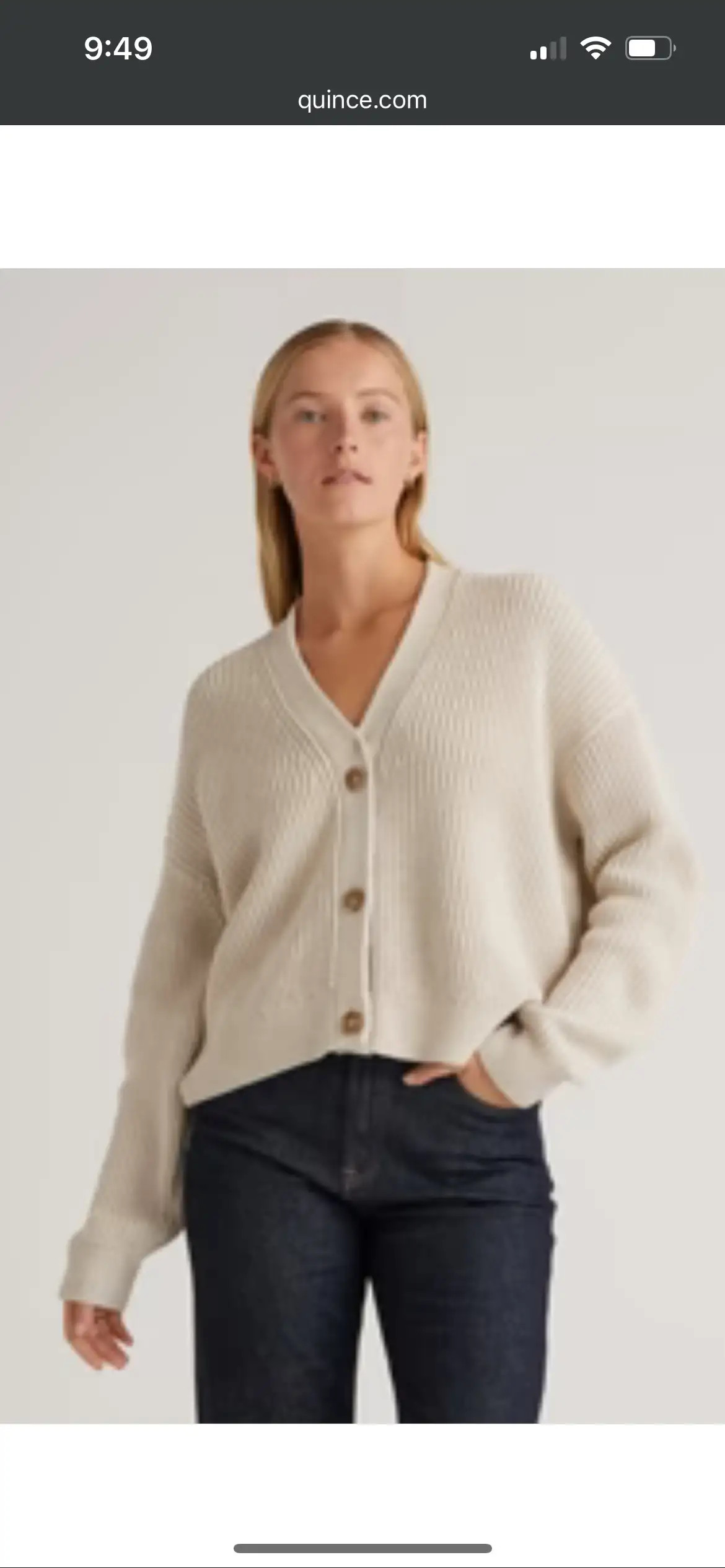 100% Organic Cotton Fisherman Boxy Cropped Cardigan in Ivory | Quince
