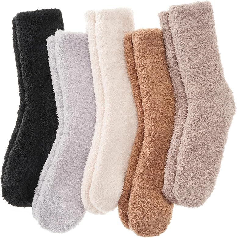 ANTSANG Fuzzy Socks for Women Men Slipper Fluffy Cozy Warm Winter Thick Plush Crew Socks 5 Pairs | Amazon (US)