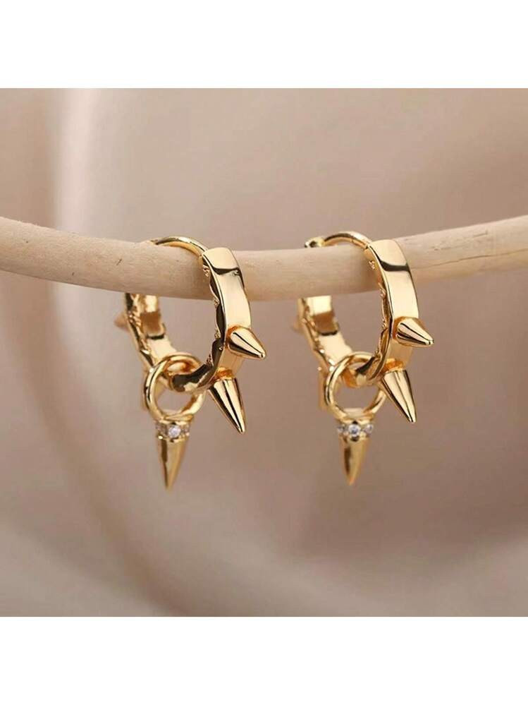 1Pair Punk Spike Rivet Hoop Earrings For Women Stainless Steel Huggie Earrings Ear Cuff Piercing ... | SHEIN