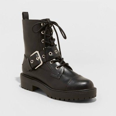 Women's Braelyn Buckle Combat Boots - A New Day™ Black | Target