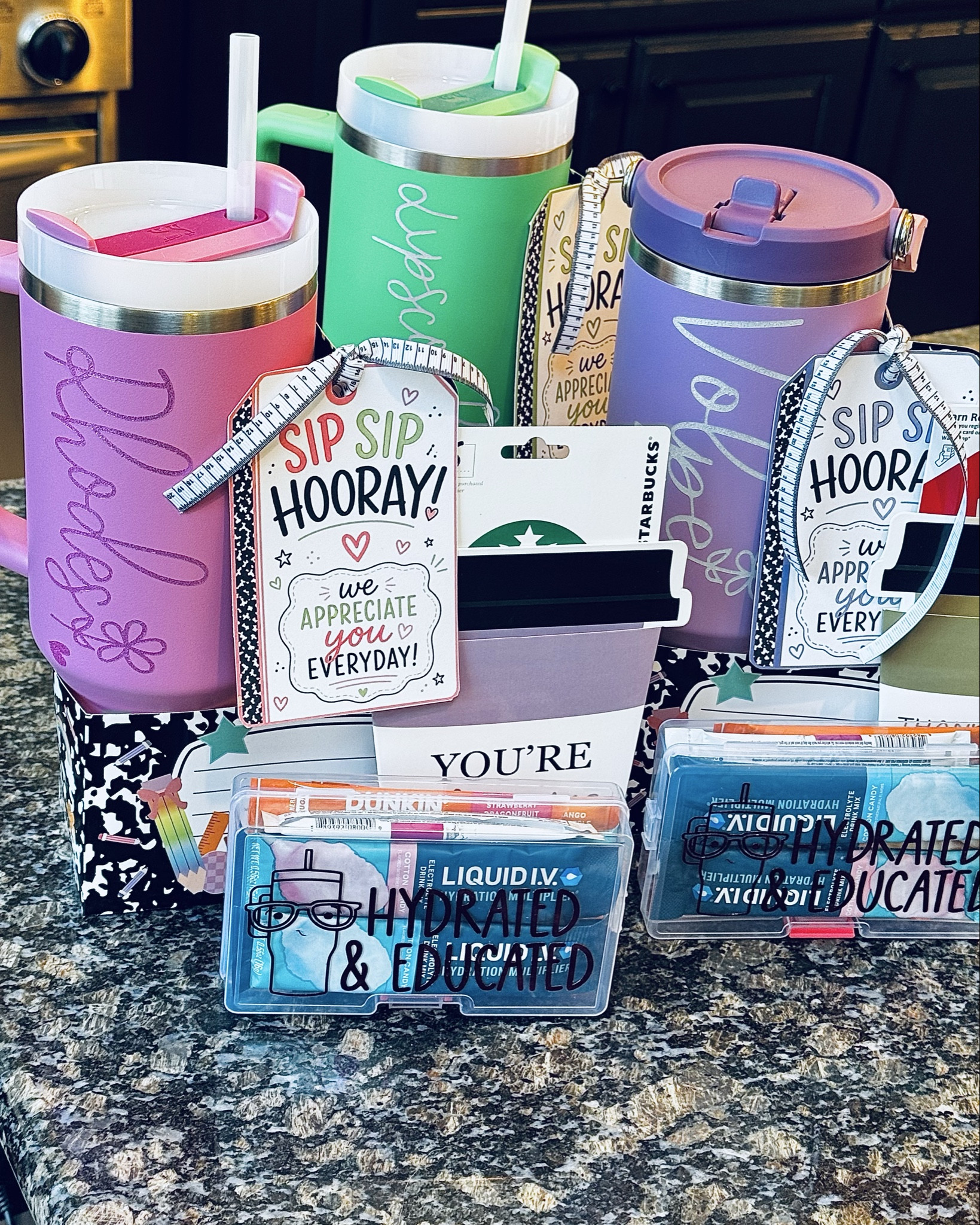 Day ✌🏼 of Teacher Appreciation Week and we’re keeping them hydrated in style 💖

SIP SIP HOORAY… we appreciate you every day! 🥤✨

We put together personalized Stanleys in their favorite colors, paired with hydration goodies (Liquid IV, Celsius, Dunkin refreshers) and gift cards to their go-to spots ☕️💚

Because let’s be honest… teachers run on caffeine, patience, and a whole lot of love — the least we can do is keep their cups full 💕

#LTKTravel #LTKmomlife #LTKdayinmylife