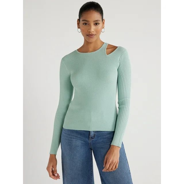 Scoop Women's Cutout Ribbed Sweater Top, Sizes XS-XXL | Walmart (US)
