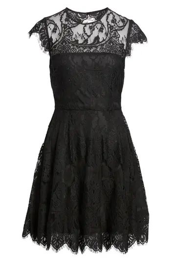 Women's Bb Dakota 'Rhianna' Illusion Yoke Lace Fit & Flare Dress, Size 4 - Black | Nordstrom