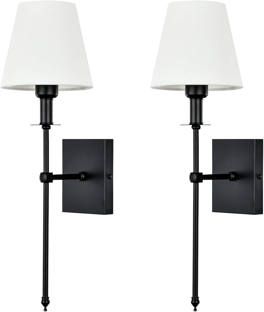 Pauwer Slim Wall Sconce Set of 2 White Fabric Shades Wall Sconce Hardwired Indoor Wall Light Colu... | Amazon (US)