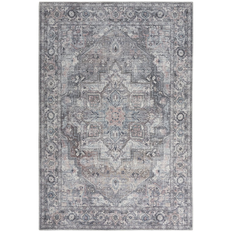 Nicole Curtis Machine Washable Vintage Boho Grey Area Rug | Walmart (US)