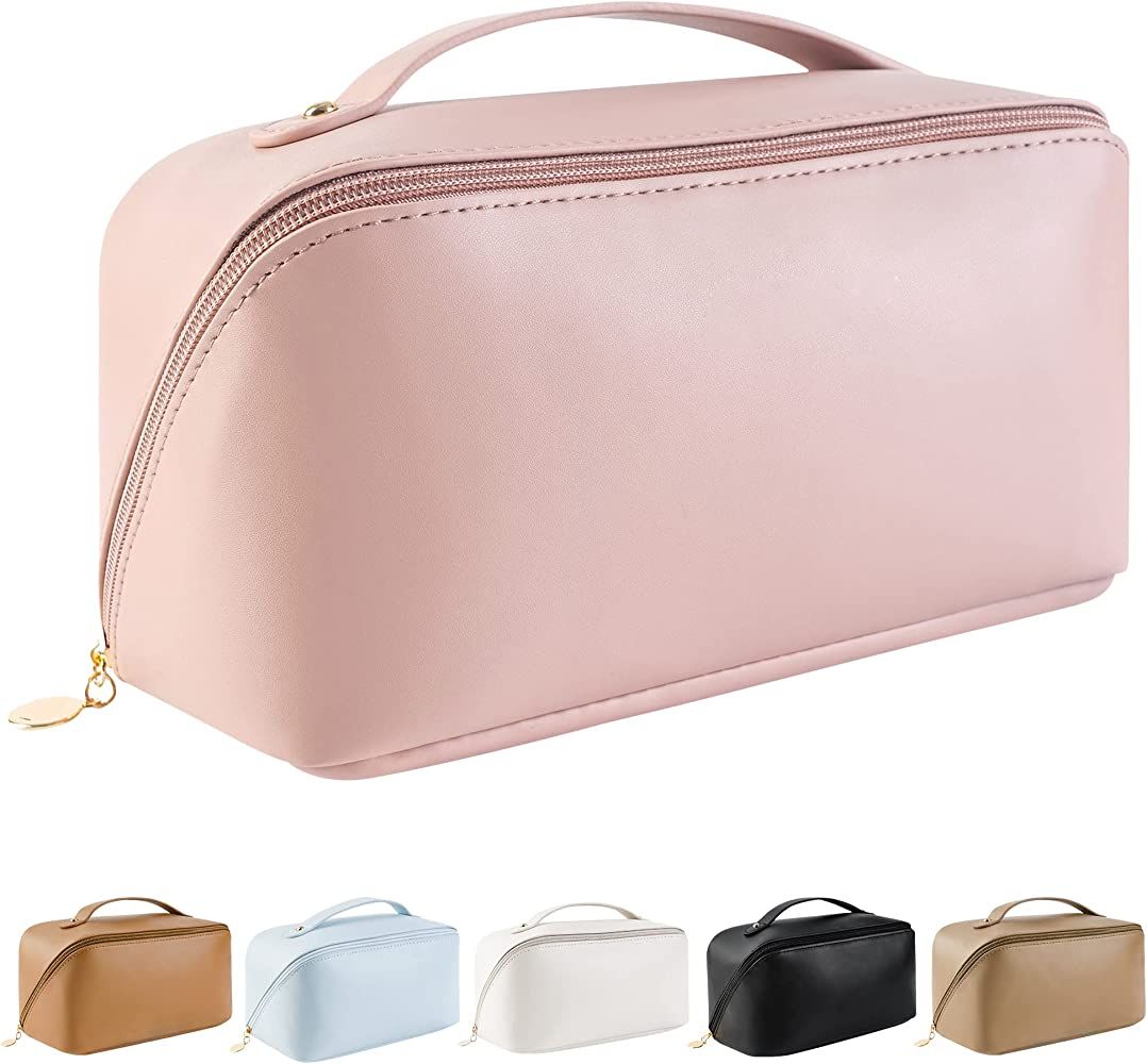 Baonmy Large Capacity Travel Cosmetic Bag - Makeup Bag,Portable Large Opening PU Leather Waterpro... | Amazon (US)