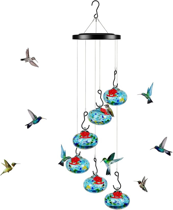 Wind Chimes Hummingbird Feeder for Outdoors Hanging, Wind Chimes Hummingbird Feeders Hand Blown G... | Amazon (US)