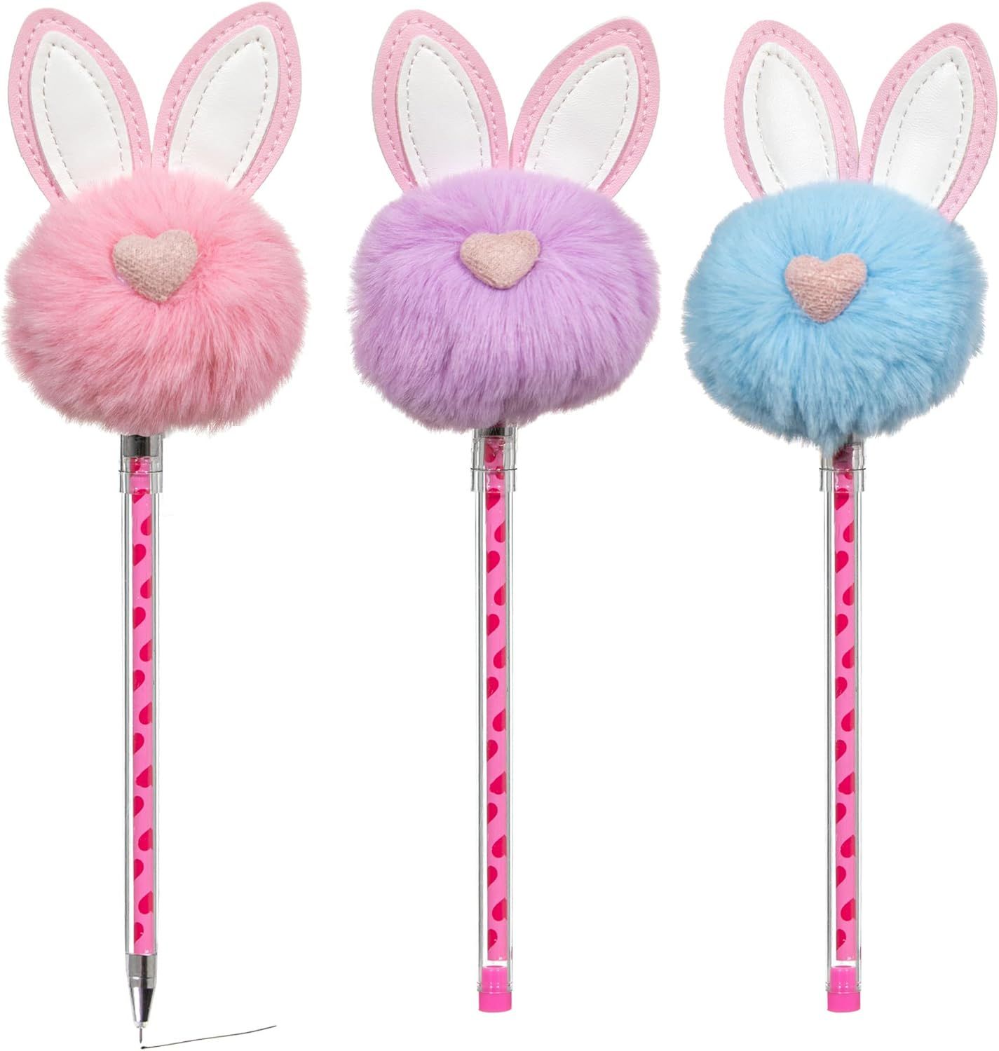 Unicorns Poop Glitter Fluffy Fur Pom Pom Bunny Pen 3PC Set, Cute Easter Pens, Ballpoint Gel Novel... | Amazon (US)