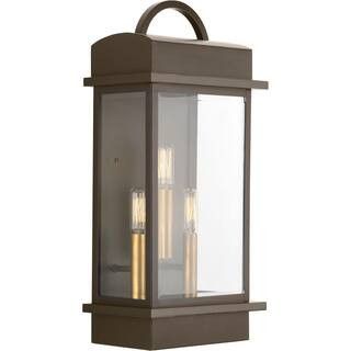 Santee Collection 3-Light Antique Bronze Clear Beveled Glass Farmhouse Outdoor Large Wall Lantern... | The Home Depot