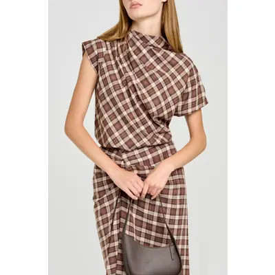 WAYF Laurel Ruched Top in Brown at Nordstrom, Size X-Large | Nordstrom