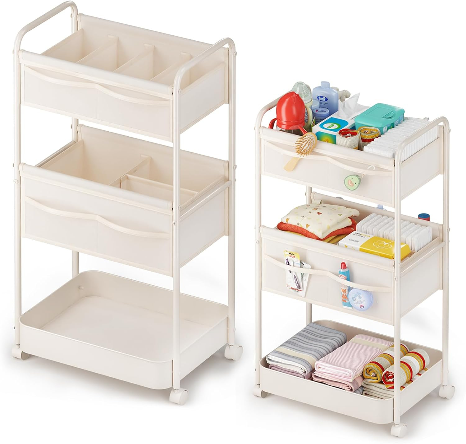 Baby Diaper Caddy, Premium Metal& Felt Movable Cart with Dividers for Newborn Nursery Essentials,... | Amazon (US)