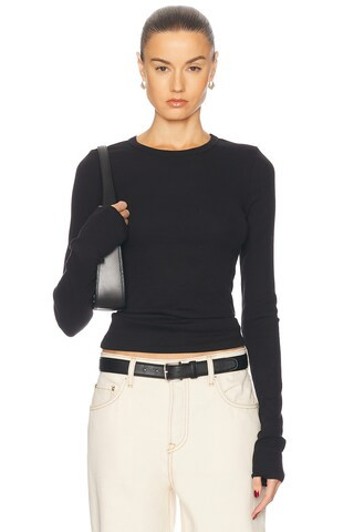 GRLFRND Crew Neck Extra Long Sleeve Tee in Black | FWRD 