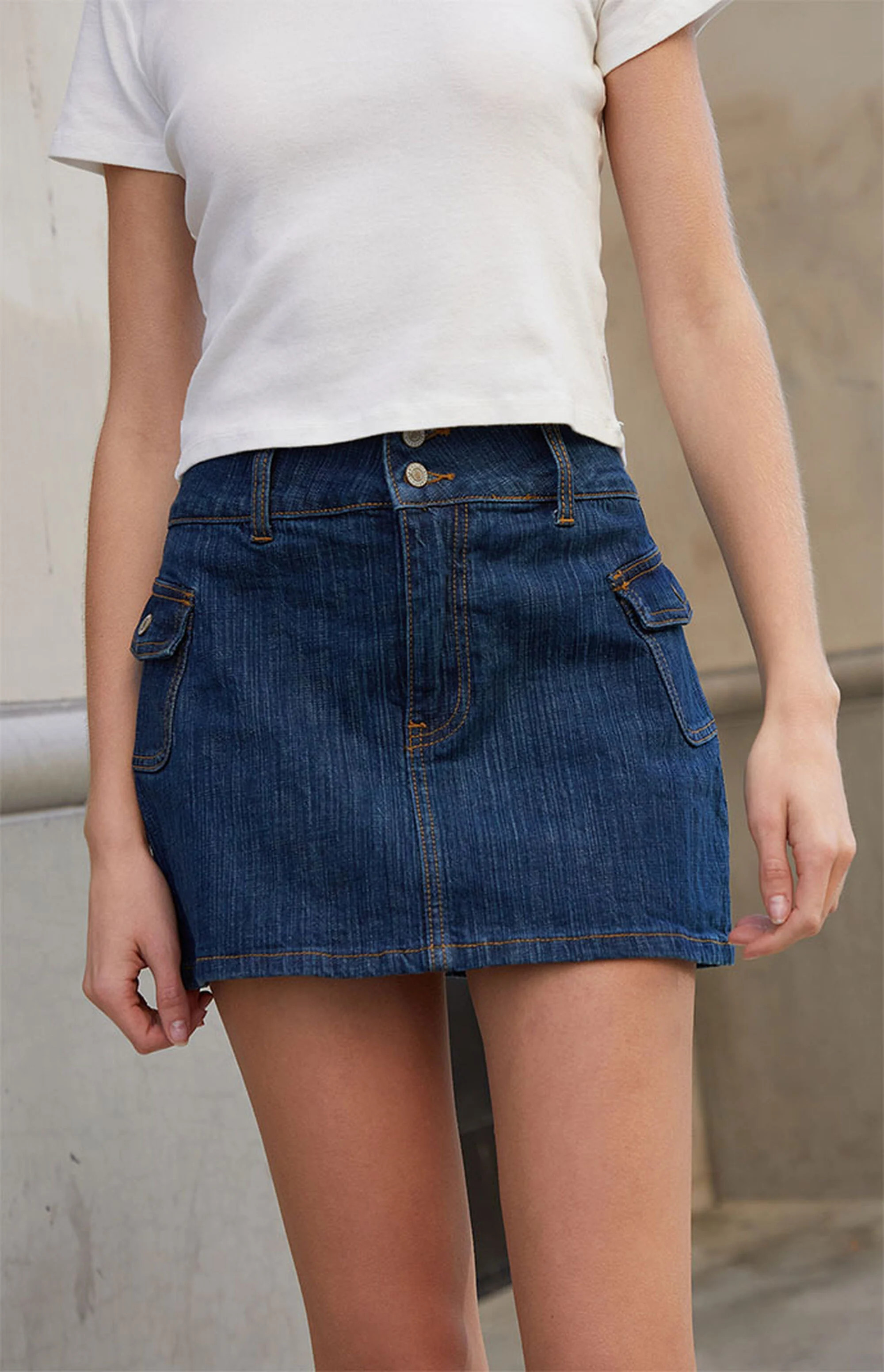 John Galt Dark Blue Agatha Denim Mini Skirt | PacSun