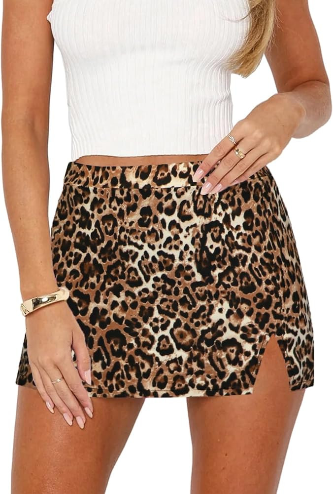 Women's Mini Bodycon Skorts Skirts - Summer Casual High Waisted Y2K Slit Pencil A-line Skirt with... | Amazon (US)
