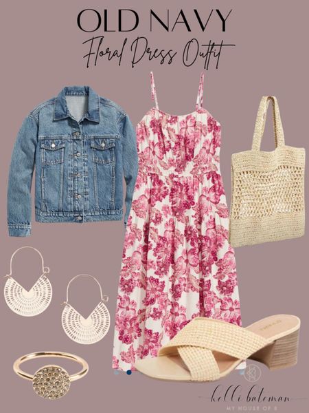 Old Navy Floral Dress Outift.
Jean jacket, spring dress with flowers, beach bag, woven purse, earrings, platform sandals. 

#LTKstyletip #LTKSeasonal #LTKFind