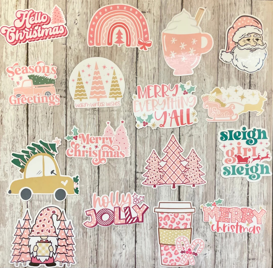 Christmas Stickers, Pink Christmas Stickers, Pink Christmas, Santa Stickers, Christmas Gnome Stic... | Etsy (US)