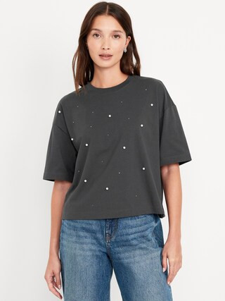 Oversized Crew-Neck Embellished T-Shirt | Old Navy (US)