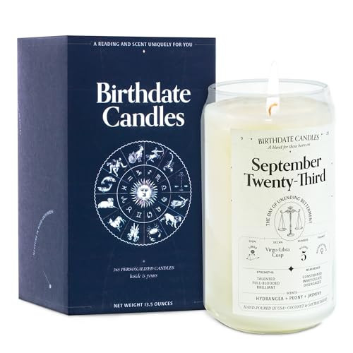 The Original Birthdate Candles, September 23 - Libra Zodiac Scented Candles Birthday Gift - Hydrangea, Peony & Jasmine Scent - All-Natural Soy & Coconut Wax, 60-80 Hour Burn Time - Made in USA | Amazon (US)