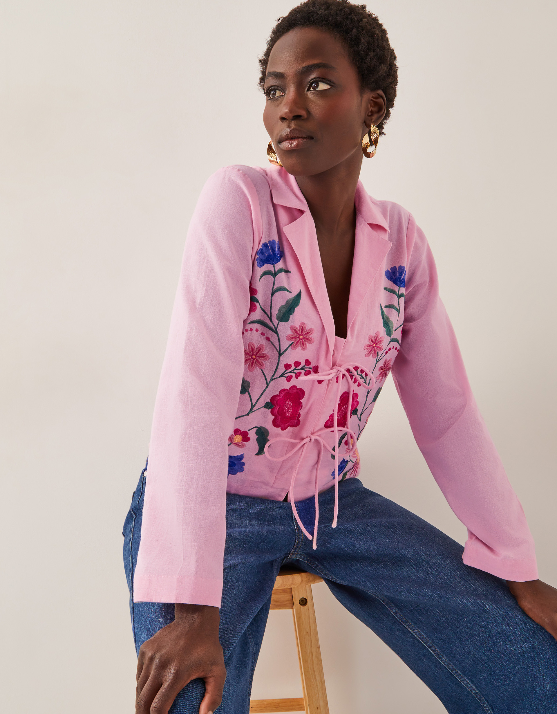 Agata Embroidered Tie Top Pink | Monsoon (UK)