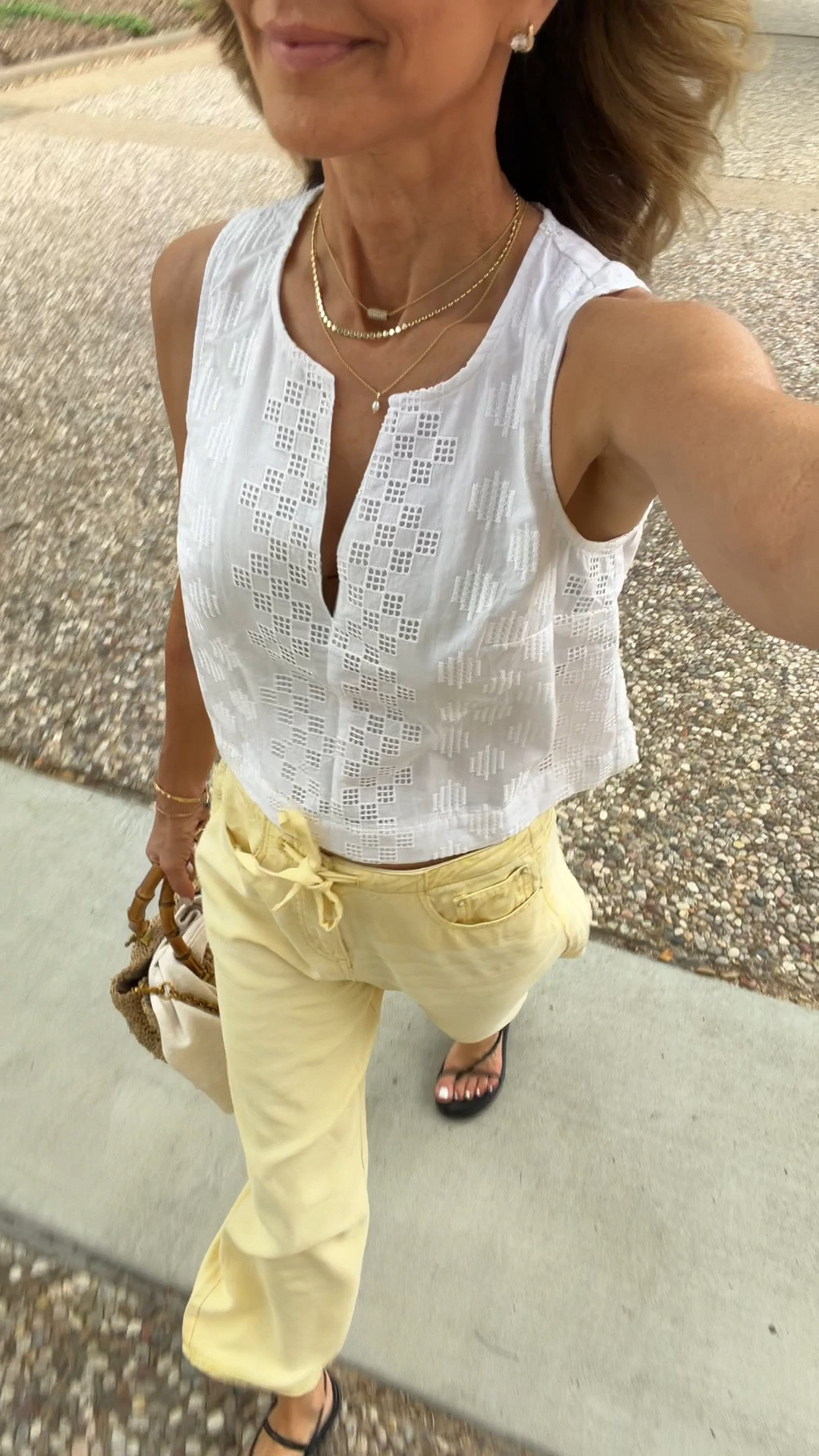 A favorite summer top sz XS 
-Soft denim cropped pants that are so comfy! Blue available too. 
-walked all day in these sandals! TTS 
-Raffia bag
-20% off studs with code Tammy



#LTKdayinmylife #LTKootd #LTKgrwm